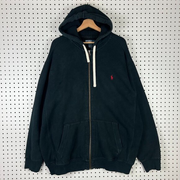 Polo Ralph Lauren Other - Polo Ralph Lauren Hoodie 2XLT Black Full Zip Waffle Lined Red PONY Fade Jacket